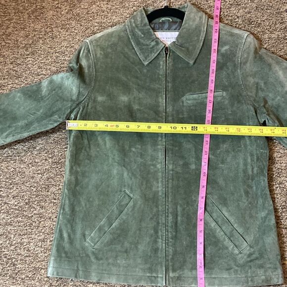 Jaclyn Smith Genuine Leather Suede Green Lightweight Jacket with Classic Collar - Picture 2 of 13